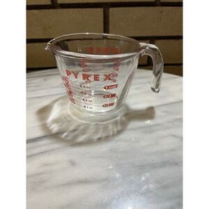 VTG Pyrex Glass Measuring Cup 1 Cup USA Red Markings Clear Handle Kitchen Baking